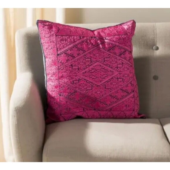 NEW Safavieh LILA Pink & Blue Pillow Cover Embroidered Brocade Velvet 20" x 20" - Picture 2 of 16